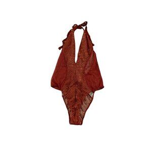 Victoria Secret Burnt Orange Lace Deep V Neck Teddy - Medium